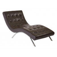 OSP Home Furnishings BAK72-E34 Blake Tufted Chaise in Espresso Faux Leather with Chrome Base